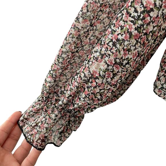 Nasty Gal Women Floral Button Down Sheer Blouse Top Long sleeve Shirt Size 6 - Picture 5 of 10
